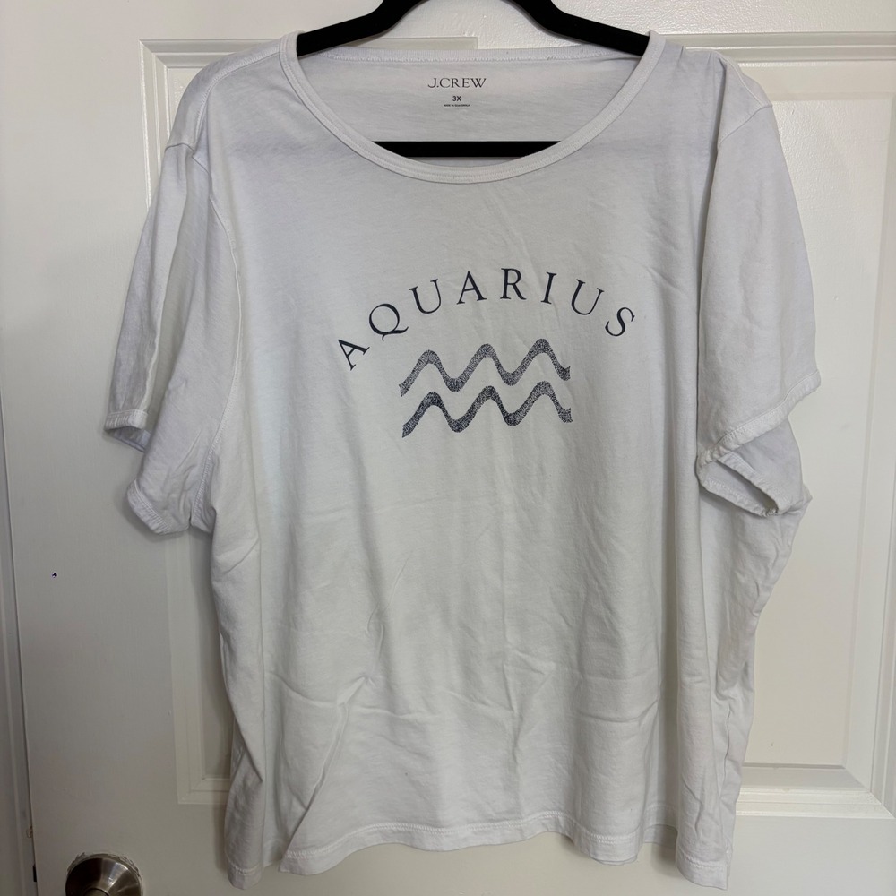 J.Crew Aquarius Zodiac Graphic Tee White Cotton Short Sleeve Scoop Neck 3X